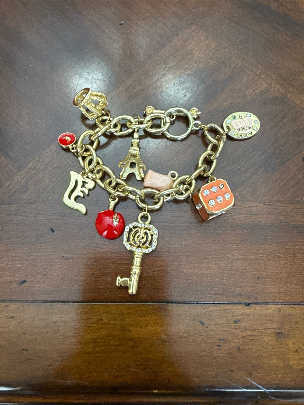 Vintage Juicy Couture 9 Charm Bracelet Gold Colored